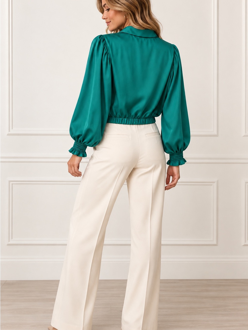 💚 Flying Tomato Teal Satin Puff Sleeve Blouse Top Size M 💚